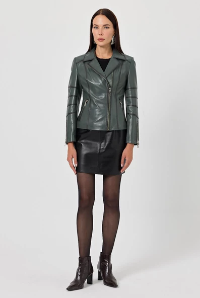 Diana Yeşil Kadın Deri Mont - 3