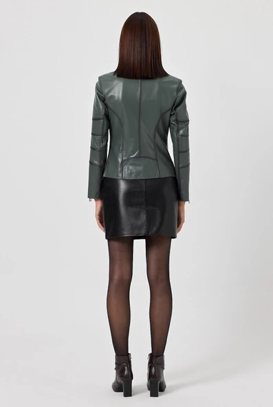 Diana Yeşil Kadın Deri Mont - 4