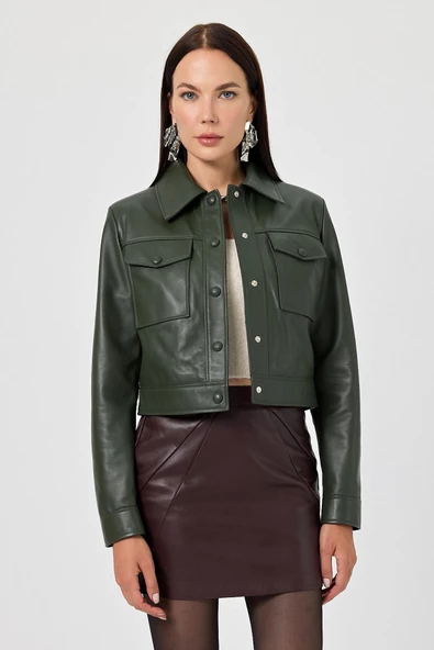 Linea Yeşil Deri Ceket - 2