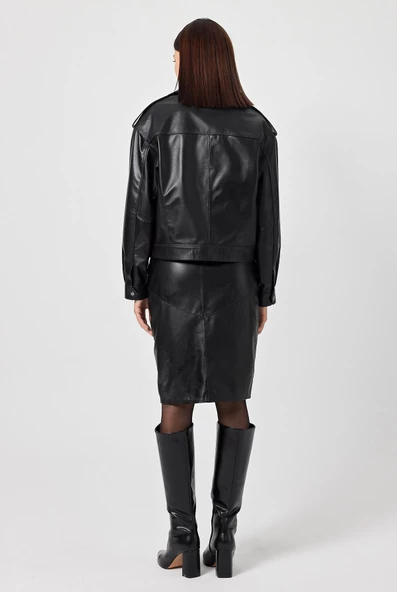 Emily Siyah Oversize Deri Mont - 4