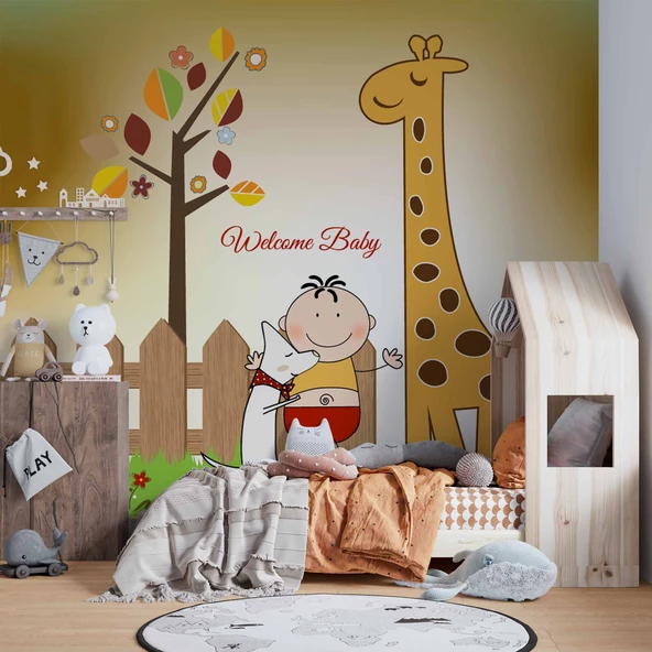 Zürafa Görselli Çocuk Odası Duvar Kağıdı Baskı - Resim 2