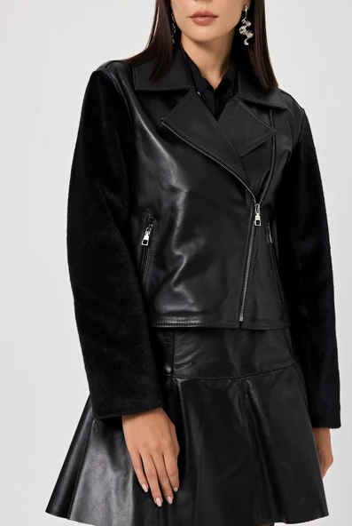 Pamela Siyah Kadın Deri Mont - 5