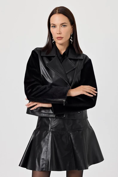 Pamela Siyah Kadın Deri Mont - 7