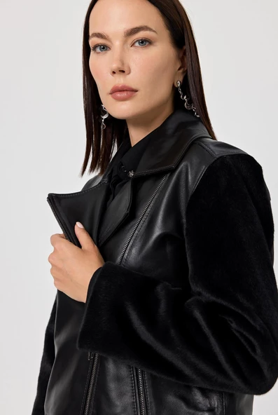 Pamela Siyah Kadın Deri Mont - 6