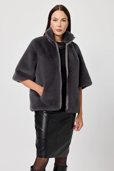Cecilia Kül Gri Kadın Tüylü Mont - 2