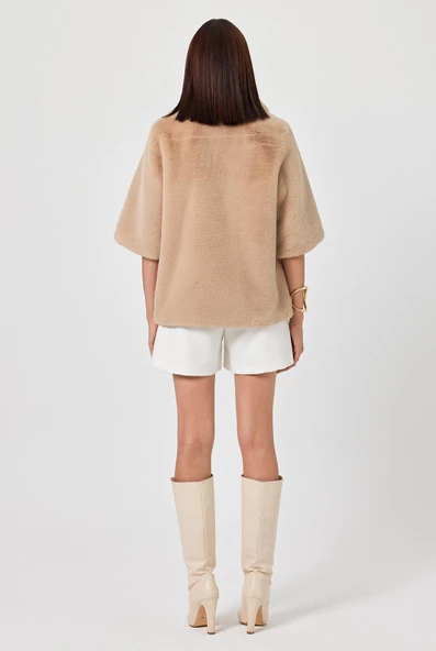 Cecilia Camel Kadın Tüylü Mont - 4