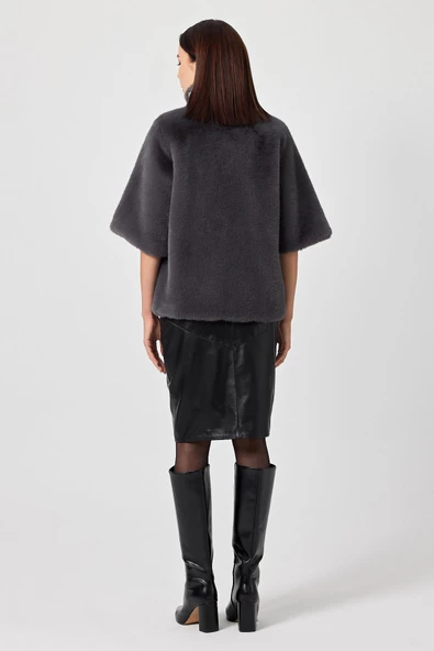 Cecilia Kül Gri Kadın Tüylü Mont - 4