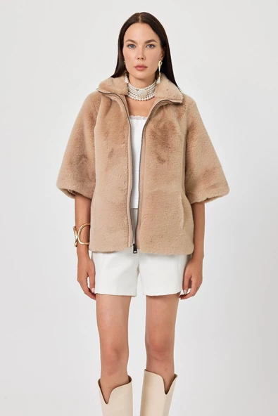 Cecilia Camel Kadın Tüylü Mont - 2
