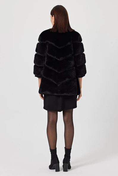 Rina Siyah Kadın Tüylü Mont - 4