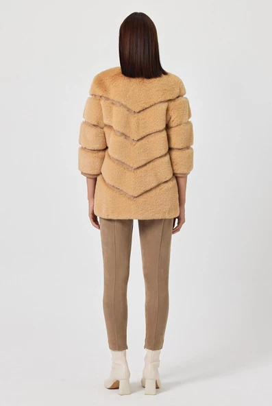 Rina Camel Kadın Tüylü Mont - 4