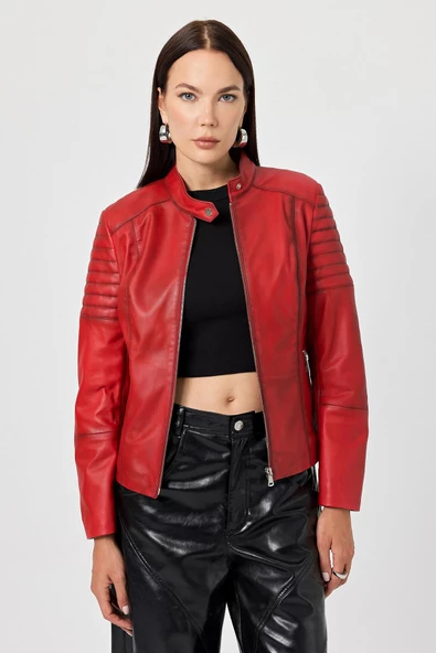 Eugenia Kırmızı Kadın Deri Mont - 2