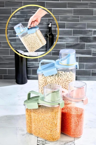 Flora Çok Fonksiyonlu Un, Bakliyat, Deterjan Saklama Kabı (Contalı Sızdırmaz) 1800 ml 3'lü Set - 8