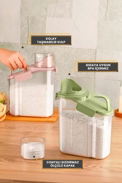 Flora Çok Fonksiyonlu Un, Bakliyat, Deterjan Saklama Kabı (Contalı Sızdırmaz) 1800 ml 3'lü Set - 4