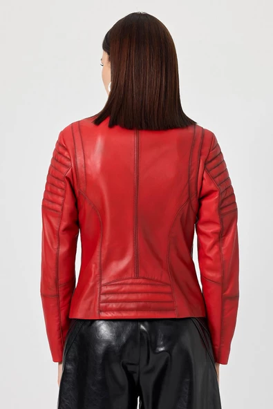 Eugenia Kırmızı Kadın Deri Mont - 4