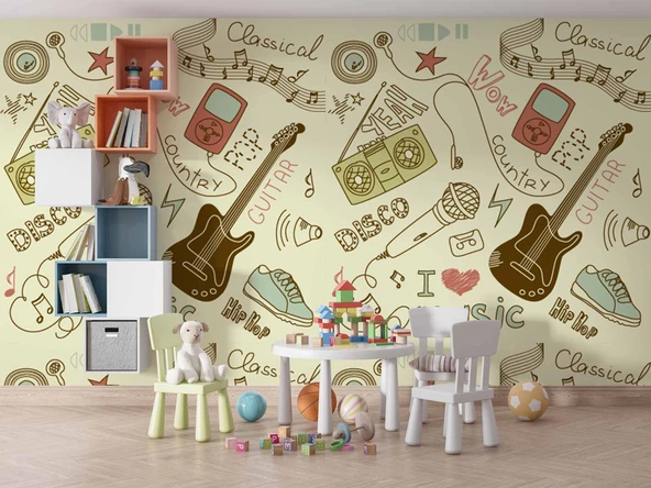 Müzik Çocuk Odası Duvar Kağıdı Baskı - Resim 5