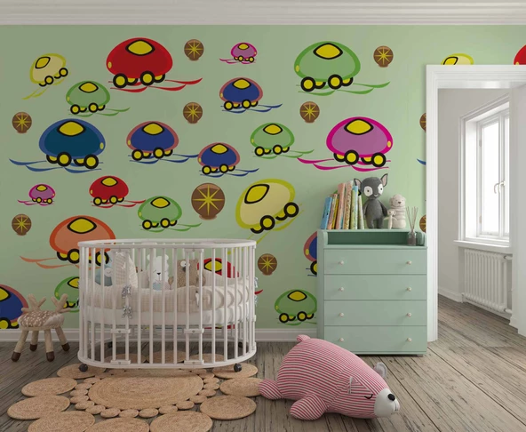 Mantar Arabalar Çocuk Odası Duvar Kağıdı Baskı - Resim 2