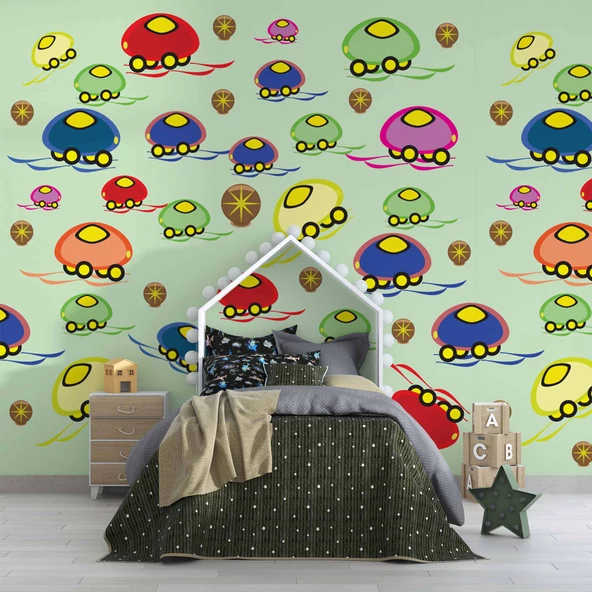 Mantar Arabalar Çocuk Odası Duvar Kağıdı Baskı - Resim 4