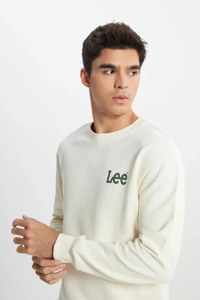 Lee Regular Fit Normal Kesim %100 Pamuk Bisiklet Yaka Ekru Sweatshirt - 2
