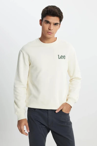 Lee Regular Fit Normal Kesim %100 Pamuk Bisiklet Yaka Ekru Sweatshirt