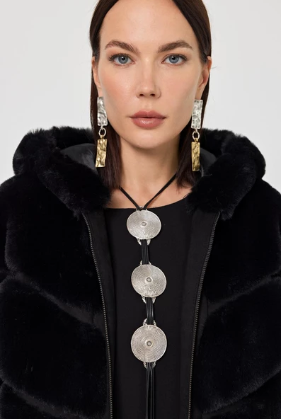 Martina Siyah Tüylü Mont - 6