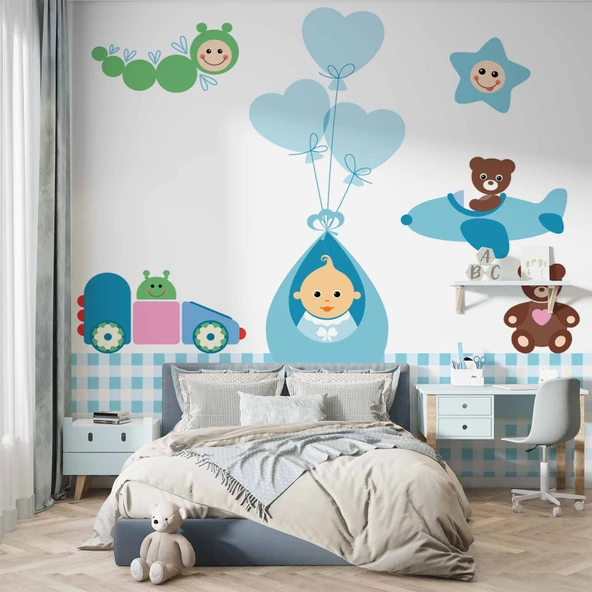 Uçan Bebek Çocuk Odası Duvar Kağıdı Baskı - Resim 4