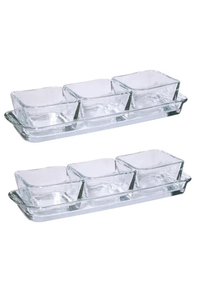 Cam Mini 8 Parça Tepsili Lokumluk Şekerlik Reçellik Tuzluk Kahvaltılık Sunumluk - 2