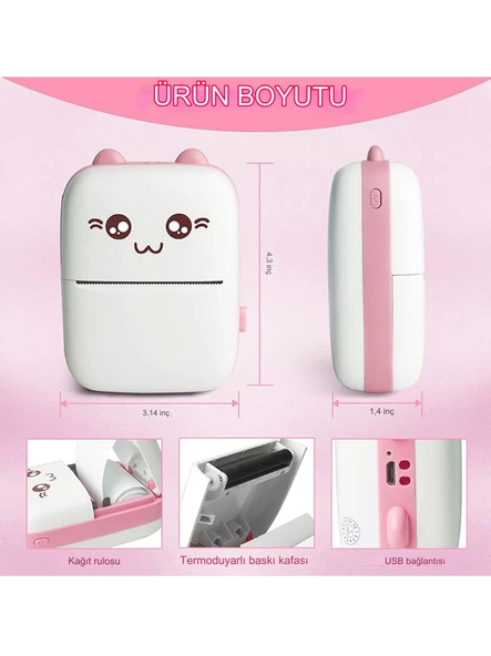 QASUL Mini Taşınabilir Yazıcı Fotoğraf Cebi Bluetooth V4.0 Mobil ABS Termal Yazıcı Deforme Olmayan Pembe - 3