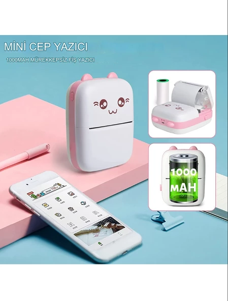 QASUL Mini Taşınabilir Yazıcı Fotoğraf Cebi Bluetooth V4.0 Mobil ABS Termal Yazıcı Deforme Olmayan Pembe - 4
