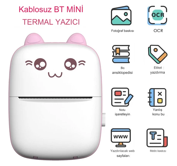 QASUL Mini Taşınabilir Yazıcı Fotoğraf Cebi Bluetooth V4.0 Mobil ABS Termal Yazıcı Deforme Olmayan Pembe - 2
