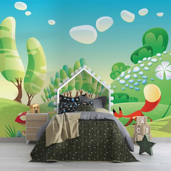 Ormandaki Sevimli Tilki  Çocuk Çocuk Odası Duvar Kağıdı Baskı - Resim 5