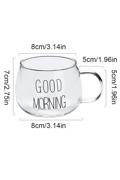 6lı Good Morning Kupa Cam Bardak Isıya Dayanıklı Kulplu Stil Kahve Sunum Kahvaltı Süt Bardağı 350ml - 5