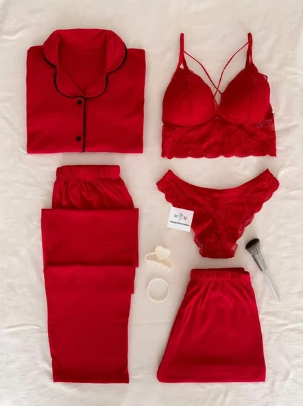Red Dreams 5'li Mevsimlik Penye Pijama Iç Giyim Çeyiz Seti