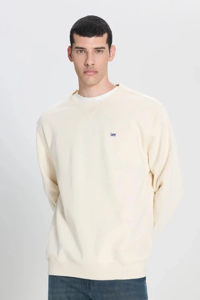 Lee Regular Fit Normal Kesim %100 Pamuk Bisiklet Yaka Şardonlu Kırık Beyaz Sweatshirt