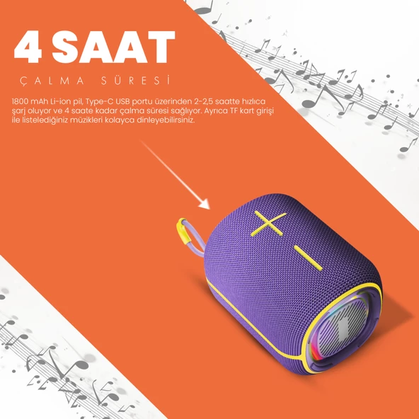 Moodix KI23KSV6 Bluetooth Hoparlör Mor 10W IPX6 Suya Dayanıklı - 6