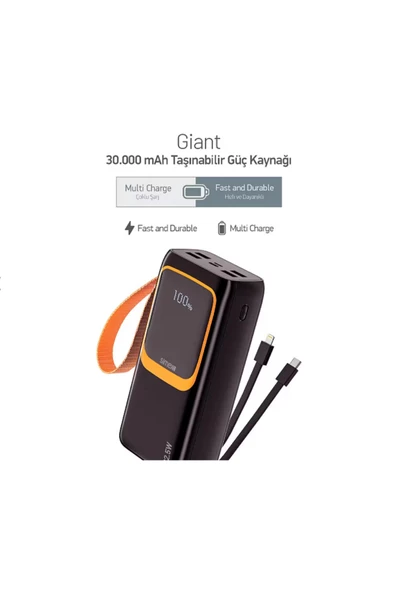 Ayda Simex S-36 Giant 30.000 Mah Prime Dijital Göstergeli Hızlı Şarj Fener Çoklu Kablo Powerbank