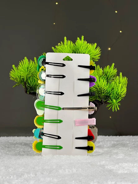 Periboia Yeşil Meyve Tema  14 Lü Set Çocuk Saç Tokası Seti Çoklu Figürlü Toka Set - 4