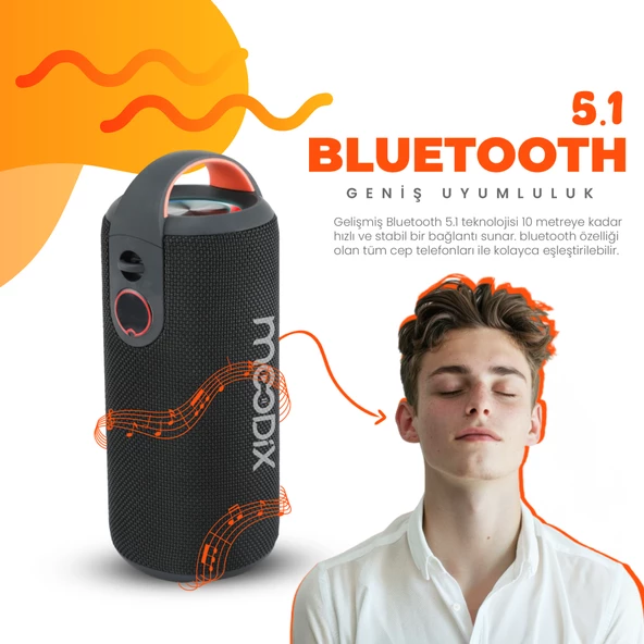 Moodix KI23KS162 Bluetooth Hoparlör Siyah 10W*2 IPX6 Suya Dayanıklı - 7