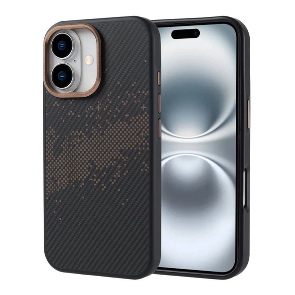 Apple iPhone 16 Kılıf Magsafe Şarj Özellikli Karbon Fiber Tasarımlı Zore Vave Kapak - Resim 2