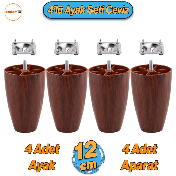 Oval 4 Adet Plastik Ayak 12 cm CEVİZ Mobilya Sehpa Kanepe Koltuk Ayağı Baza Ayakları Aparat Dahil ürün görseli