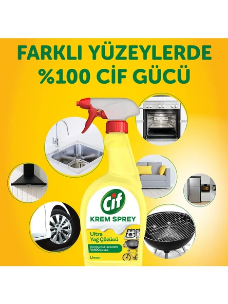 Cif Krem Sprey Ultra Yağ Çözücü Yüzey Temizleyici Limon 750 Ml x 2 Adet - 8