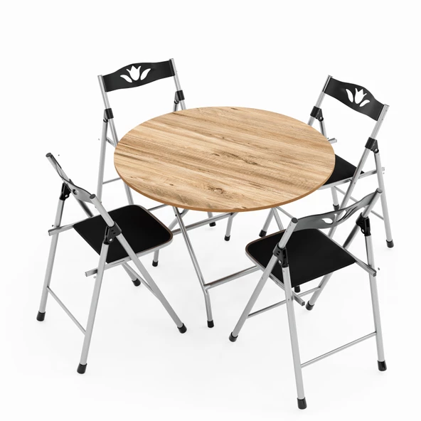 Eportatif Katlanır Masa ve 4 Adet Sandalye Seti Çam 1462 - 4
