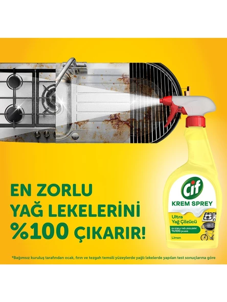 Cif Krem Sprey Limon Ultra Yağ Çözücü Yüzey Temizleyici 750 ml X3 + Mikrofiber Bez Hediye X1 - Resim 6