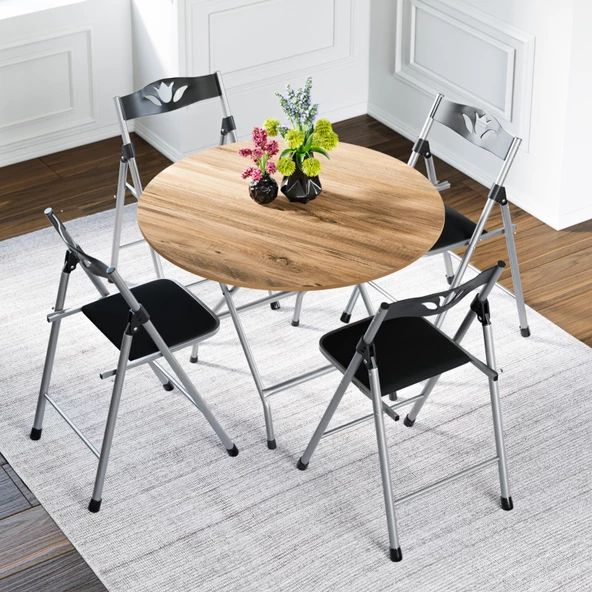 Eportatif Katlanır Masa ve 4 Adet Sandalye Seti Çam 1462 - 2