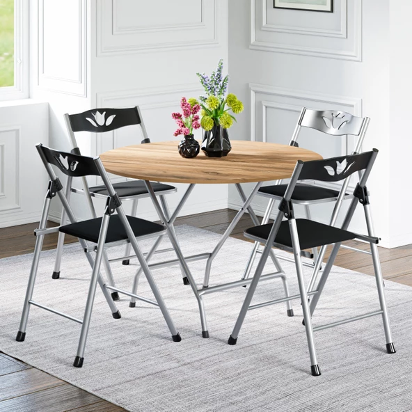 Eportatif Katlanır Masa ve 4 Adet Sandalye Seti Çam 1462