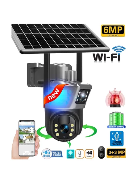 6MP Dual Lens Solar Kamera Güneş Enerjili Gece Görüş WİFİ