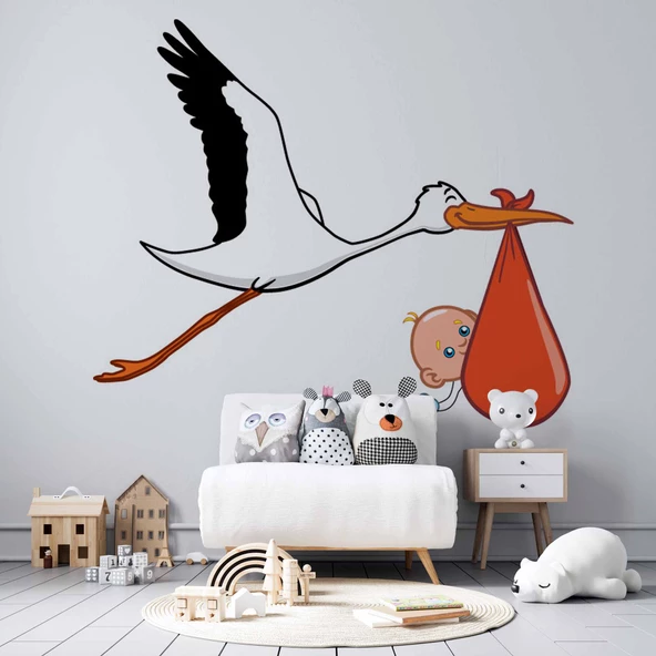 Bebek Getiren Leylek Çocuk Odası Duvar Kağıdı Baskı - Resim 2