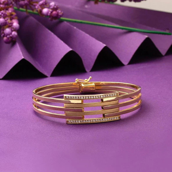 Sıra Taşlı 14 Ayar Altın Kaburga Bilezik - Resim 6