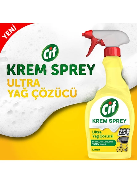 Cif Krem Sprey Ultra Yağ Çözücü Yüzey Temizleyici Limon 750 Ml x 3 Adet - 4
