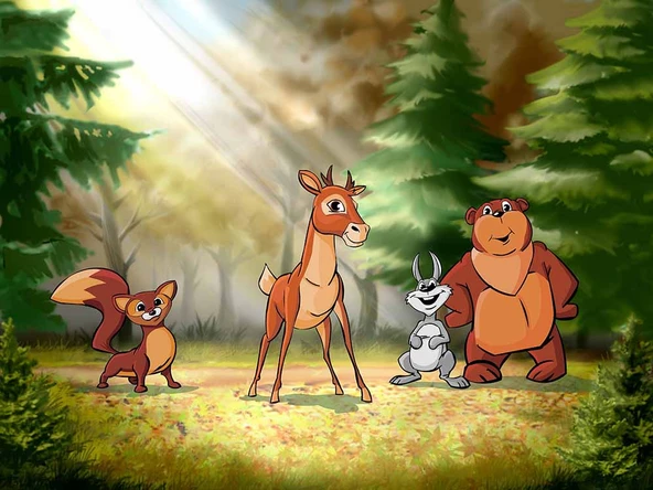 Orman Hayvanları Çocuk Odası Duvar Kağıdı Baskı - Resim 5