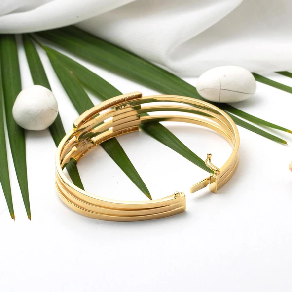 Sıra Taşlı 14 Ayar Altın Kaburga Bilezik - Resim 3